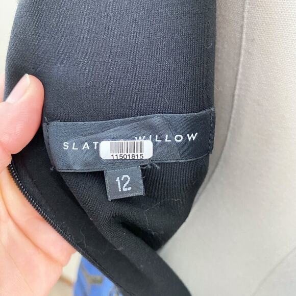 Slate & Willow Black/Blue Printed Jacquard Dress Size 12 Long Sleeve Scoop Neck - Picture 7 of 11